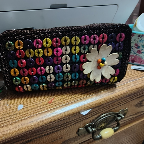 Handbags - Colorful Beaded Clutch with Floral Accent
